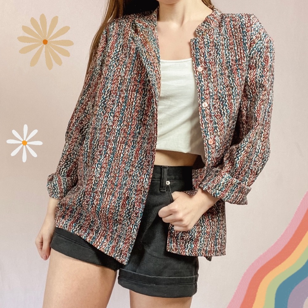 Vintage 80's Patterned Button Down Top - image 1